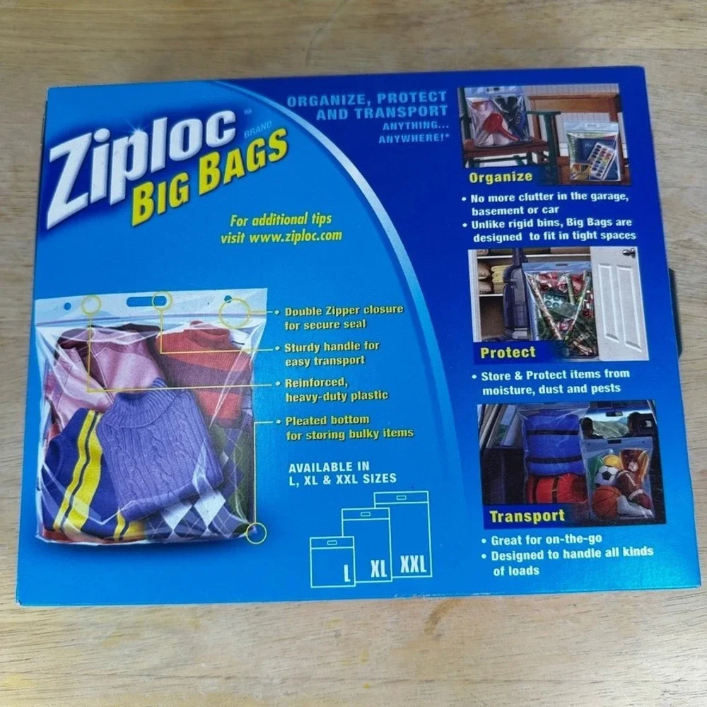 Ziploc Big Bags XL 10 Gallon Double Zipper Sturdy Handle 2 Boxes of 4 Bags NOS